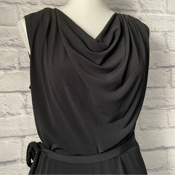 RW & CO Cowl Neck Sleeveless Tie Waist Midi Little Black Dress Size Medium - Picture 3 of 10
